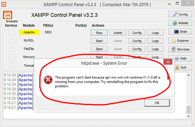 Api Ms Win Crt Runtime L1 1 0dll Error In Xampp