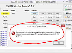 xampp httpd system error