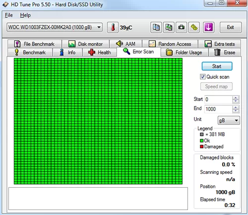 hdd tune error scan